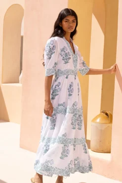 Oliphant V-Neck Cuffed Maxi- Salvia Green