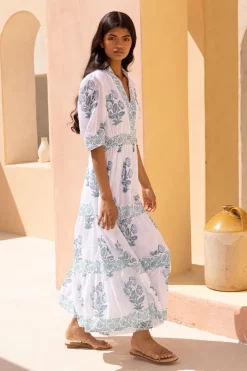 Oliphant V-Neck Cuffed Maxi- Salvia Green