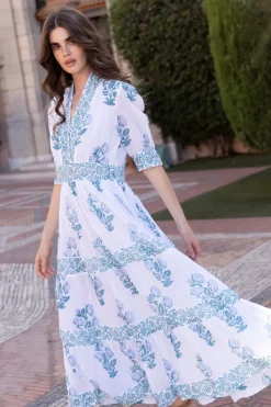 Oliphant V-Neck Cuffed Maxi- Salvia Green