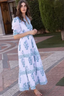 Oliphant V-Neck Cuffed Maxi- Salvia Green