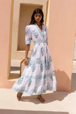 Oliphant V-Neck Cuffed Maxi- Salvia Green