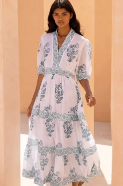 Oliphant V-Neck Cuffed Maxi- Salvia Green