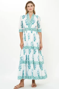 Oliphant V-Neck Cuffed Maxi- Salvia Green