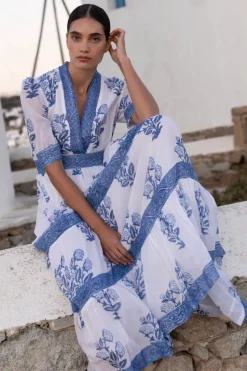 Oliphant V-Neck Cuffed Maxi- Salvia Blue