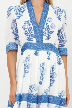 Oliphant V-Neck Cuffed Maxi- Salvia Blue