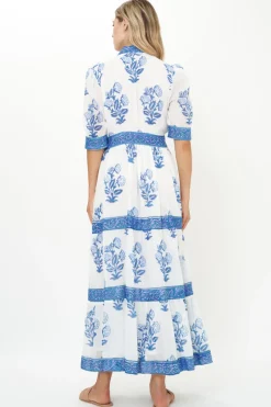 Oliphant V-Neck Cuffed Maxi- Salvia Blue