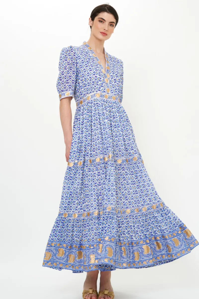 Oliphant V-Neck Cuffed Maxi- Veranda Blue