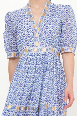 Oliphant V-Neck Cuffed Maxi- Veranda Blue