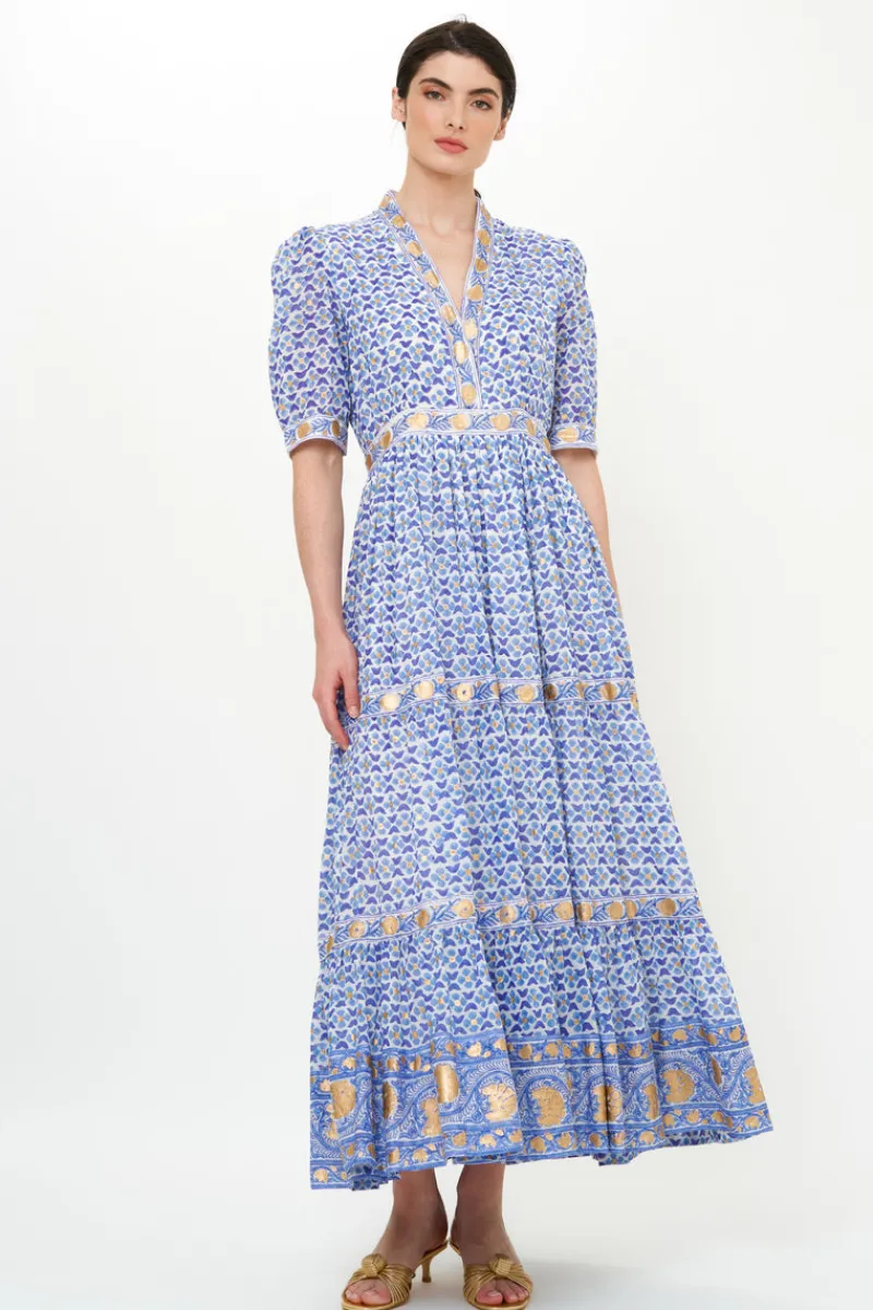 Oliphant V-Neck Cuffed Maxi- Veranda Blue