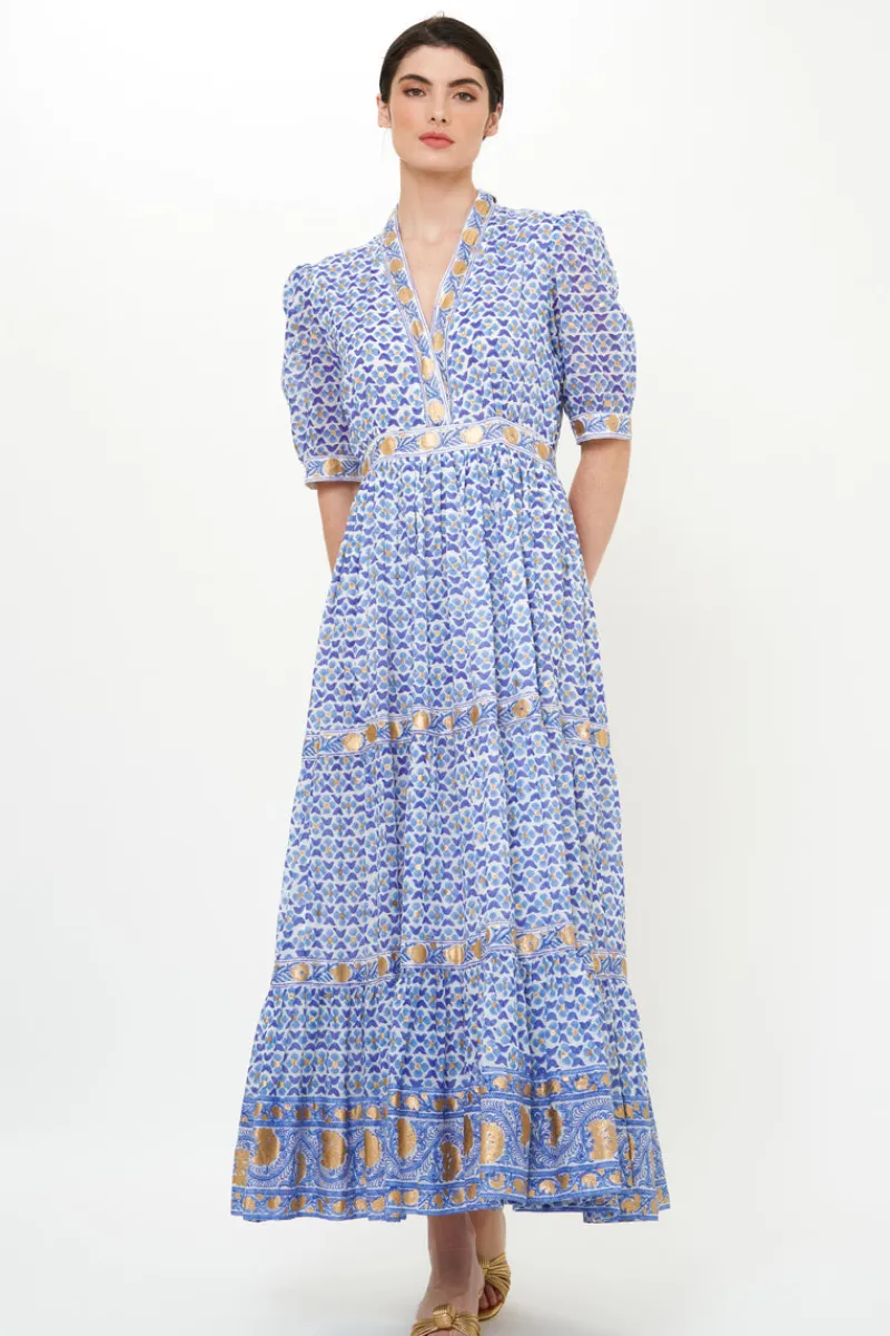 Oliphant V-Neck Cuffed Maxi- Veranda Blue