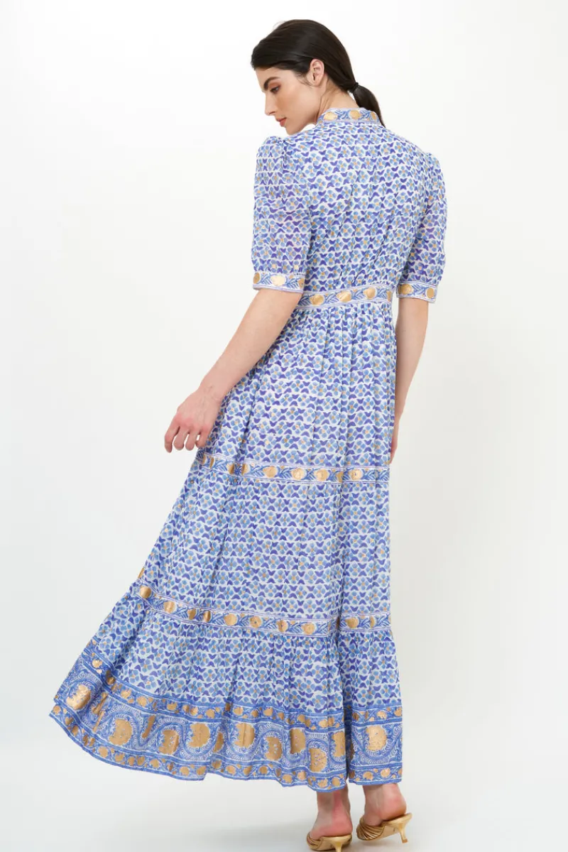 Oliphant V-Neck Cuffed Maxi- Veranda Blue