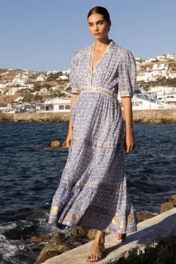 Oliphant V-Neck Cuffed Maxi- Veranda Blue