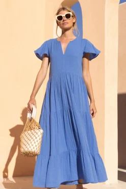 Oliphant V-Neck Maxi- Bermuda Blue