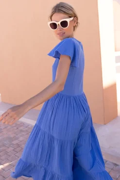 Oliphant V-Neck Maxi- Bermuda Blue