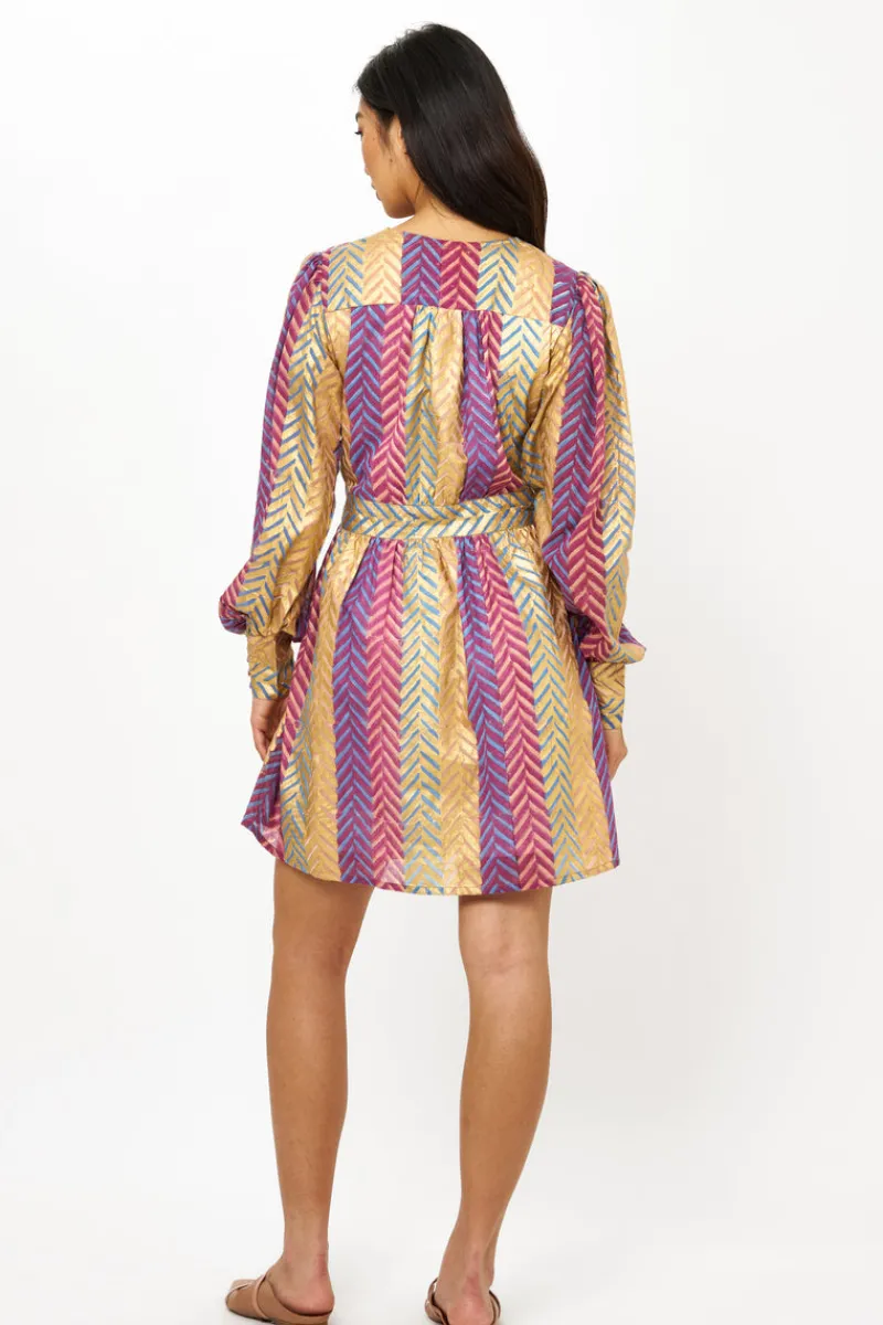 Oliphant V-Neck Mini Dress- Torino Blue