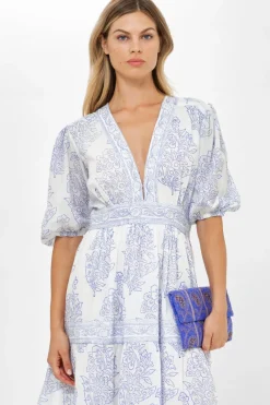 Oliphant V-Neck Puff Maxi- Amadora Blue