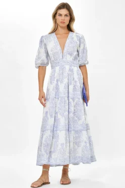 Oliphant V-Neck Puff Maxi- Amadora Blue