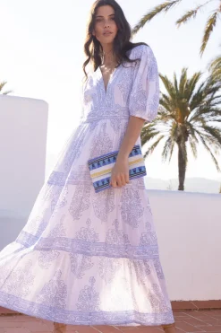 Oliphant V-Neck Puff Maxi- Amadora Blue
