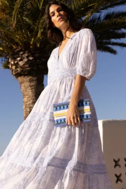 Oliphant V-Neck Puff Maxi- Amadora Blue