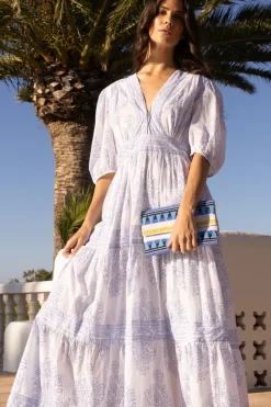 Oliphant V-Neck Puff Maxi- Amadora Blue