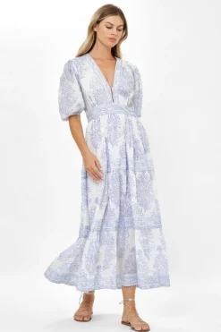 Oliphant V-Neck Puff Maxi- Amadora Blue