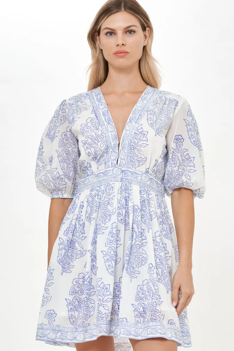 Oliphant V-Neck Puff Mini- Amadora Blue
