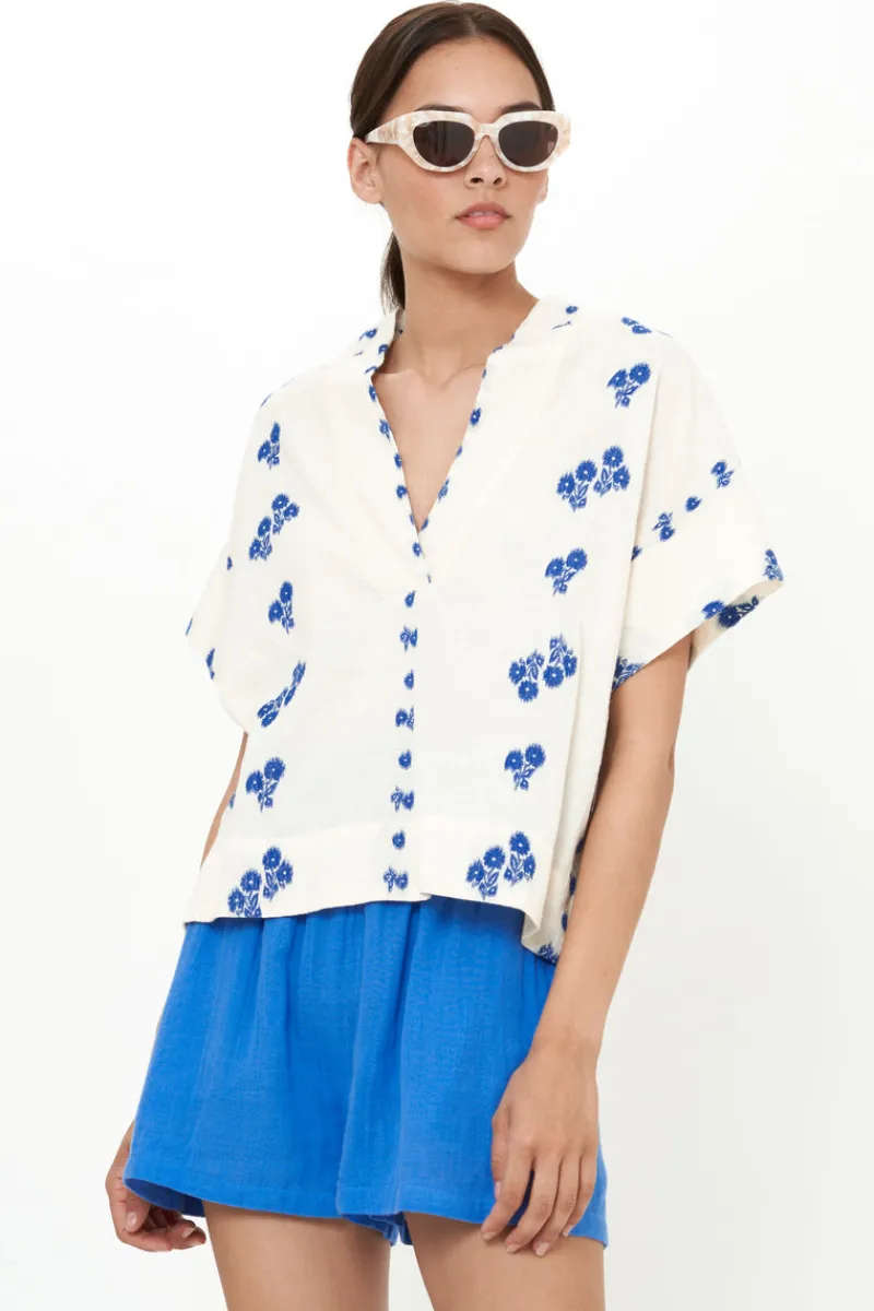 Oliphant V-Neck Top- Wicklow Blue